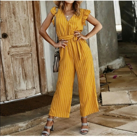 Pants - Wrap front Ruffle Sleeve jumpsuit